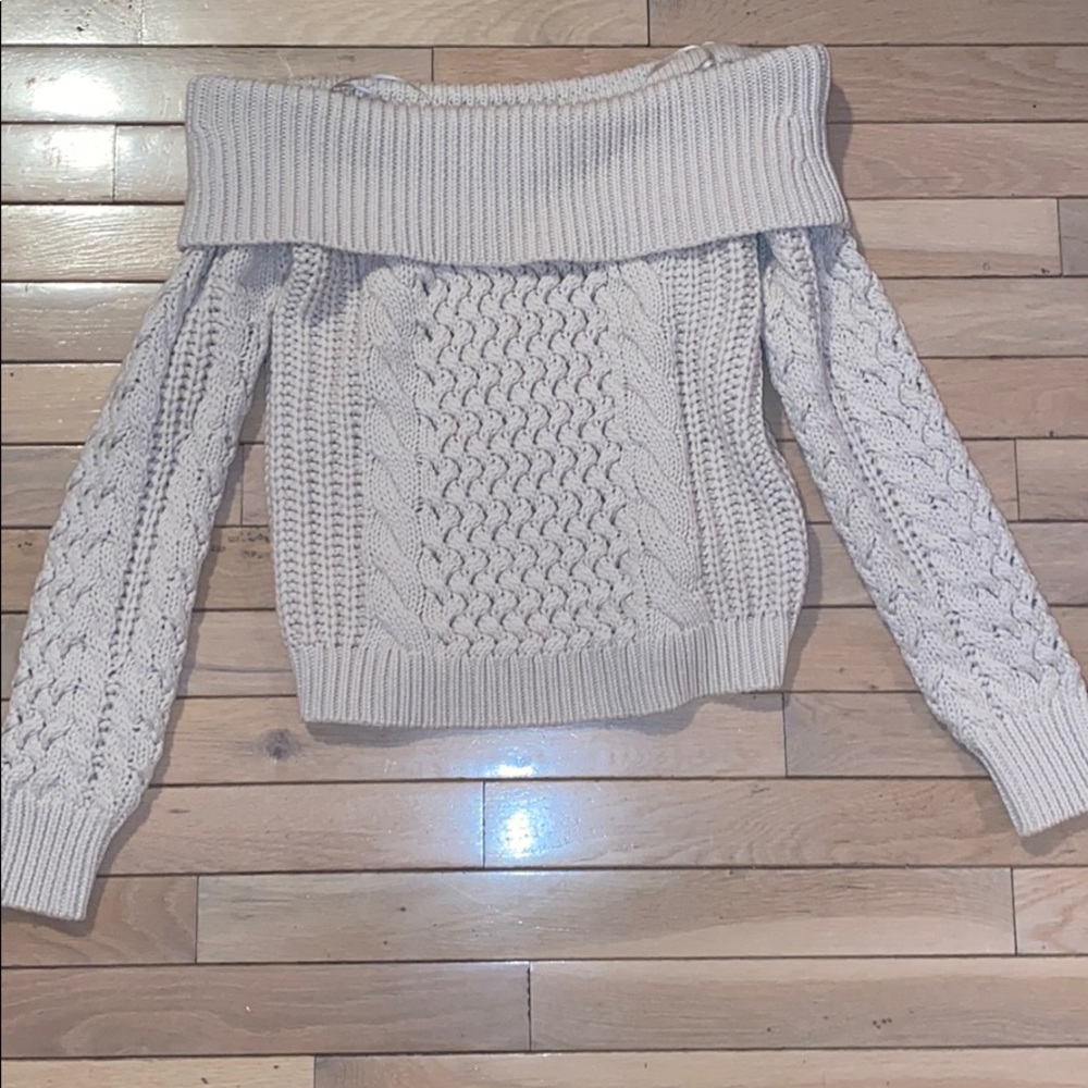 Intermix off the shoulder wool knitted sweater